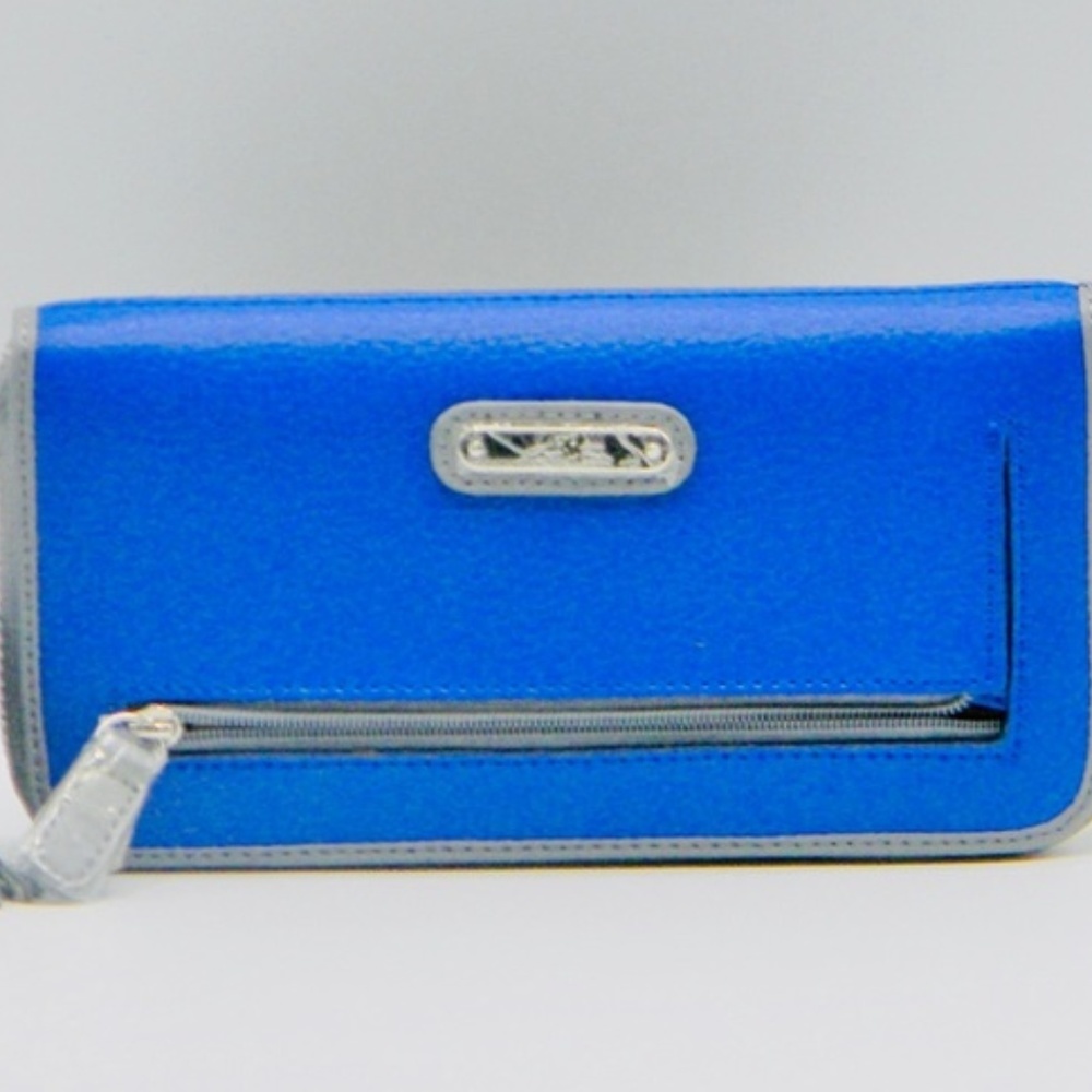 SHARIF Blue Floral Embroidered Coin Purse Handmade Leather Wallet Card Holder - Picture 3 of 8
